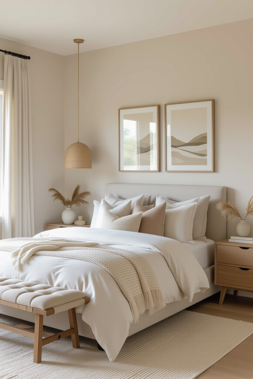 Warm neutral bedroom decor
