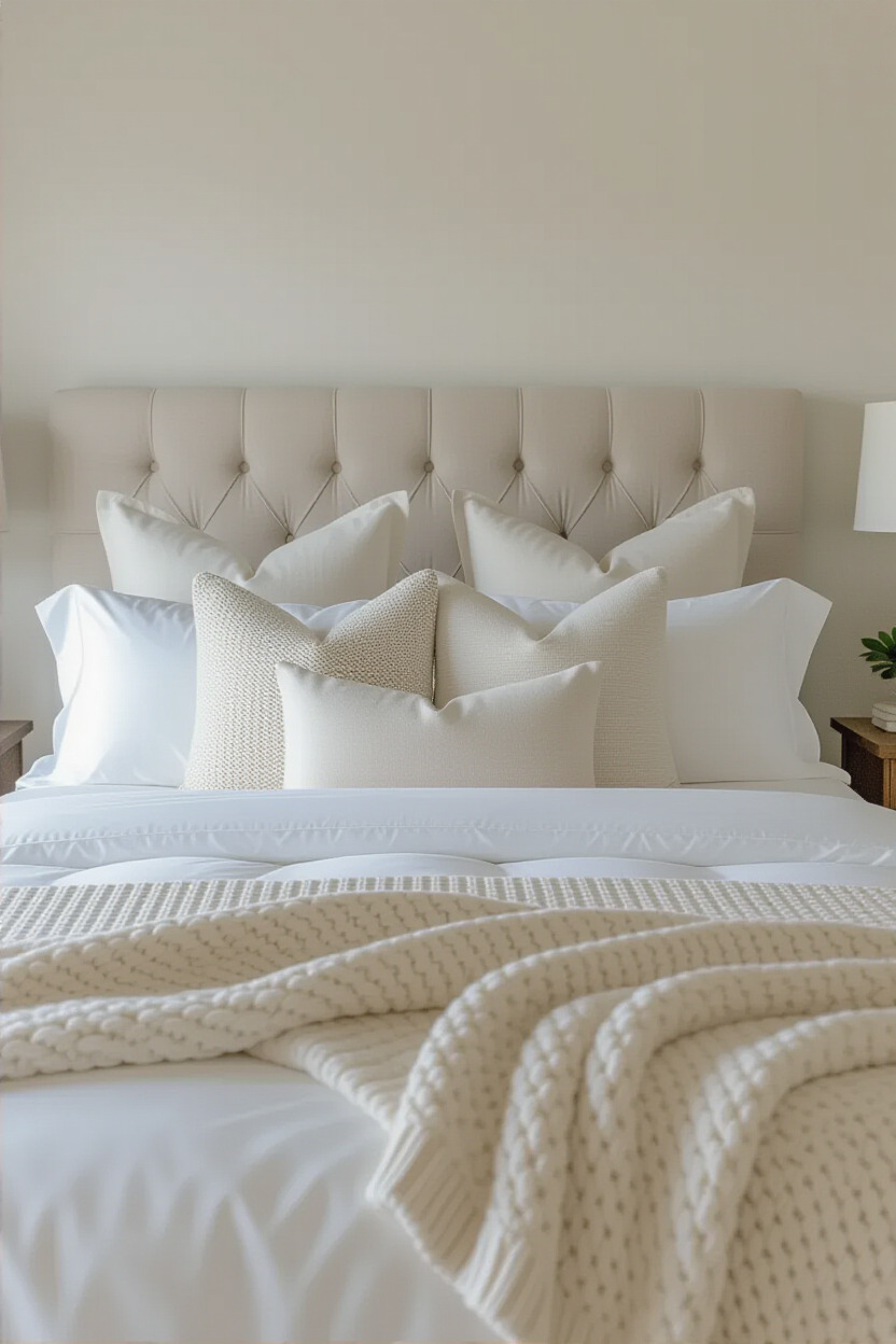 Cozy plush bedding in a soft bedroom