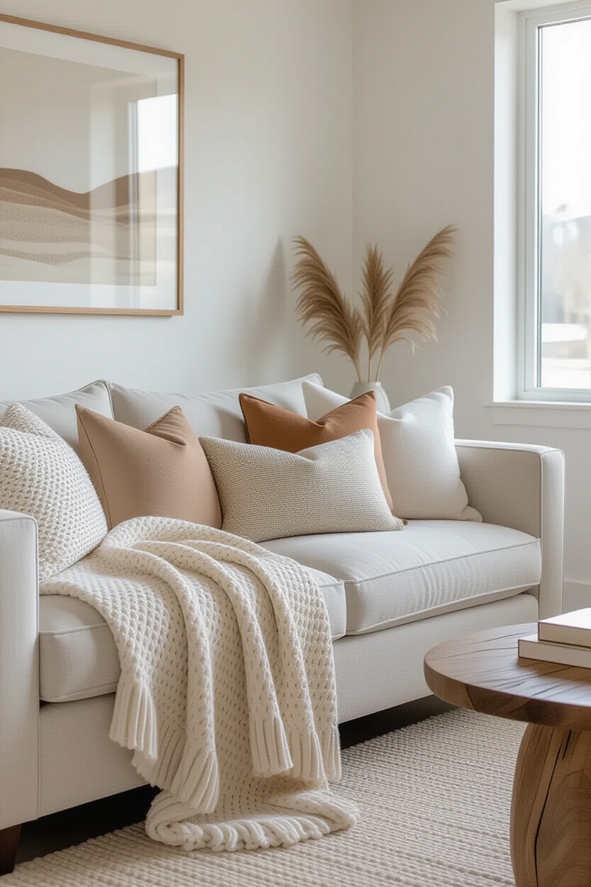 Cozy layered textiles in a studio apartment