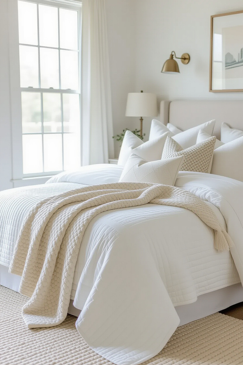 Layered textiles in a cozy bedroom