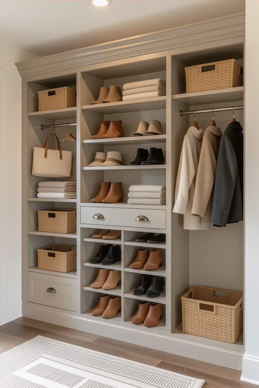 Elegant shoe storage solution in mudroom