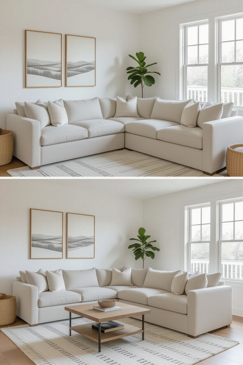 Modular L shape sofa arrangement