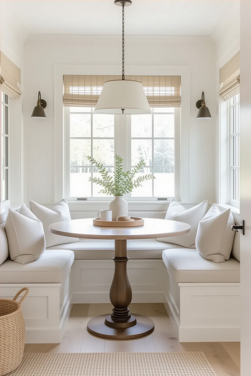 Cozy corner bench breakfast nook with cushions