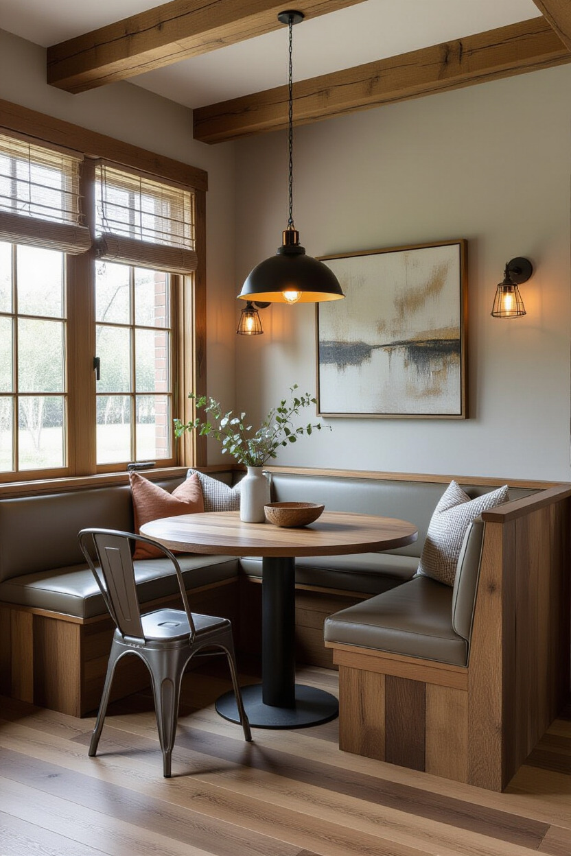 Industrial breakfast nook with metal and wood elements