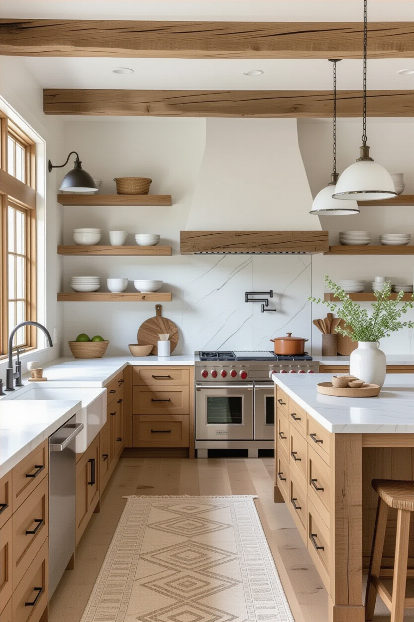 Kitchen with natural wood elements and stone countertops