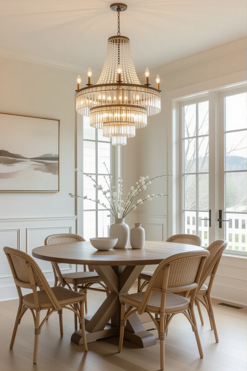 Elegant chandelier in dining room