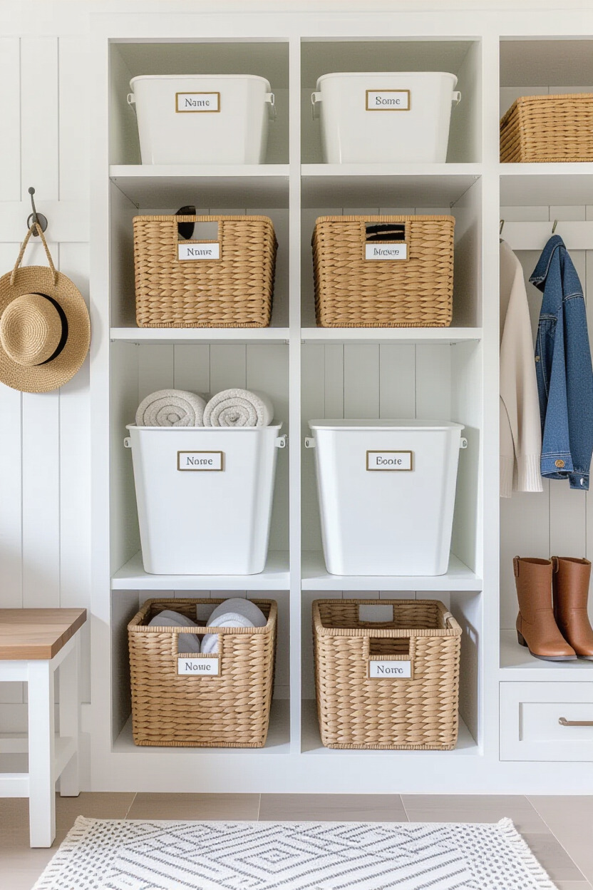 Personalized name tags for mudroom storage