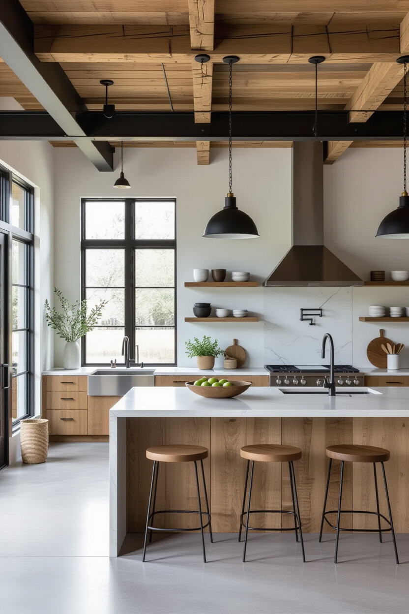 Kitchen featuring industrial design elements like metal fixtures