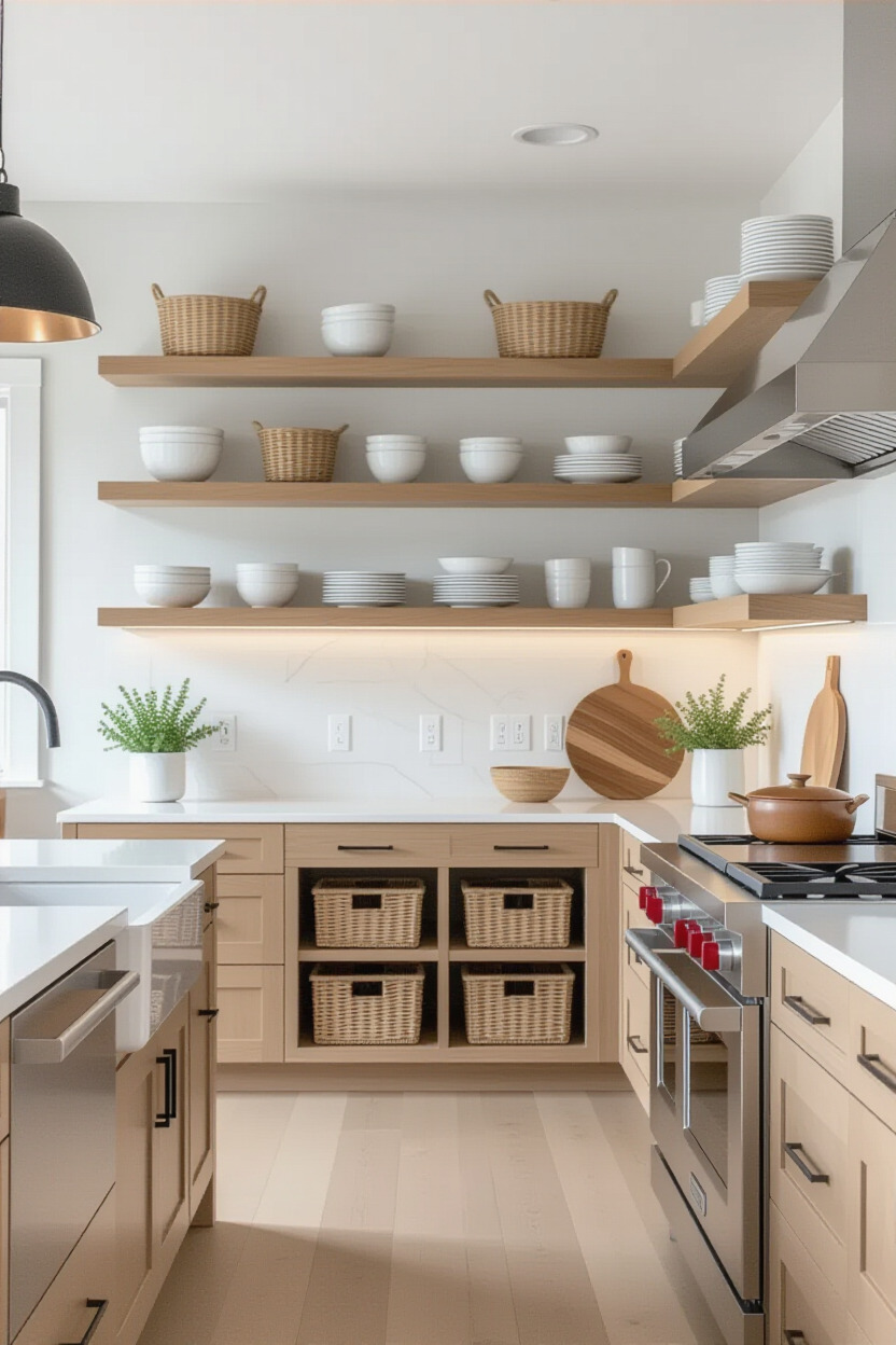 Creative storage solutions in a minimalist kitchen
