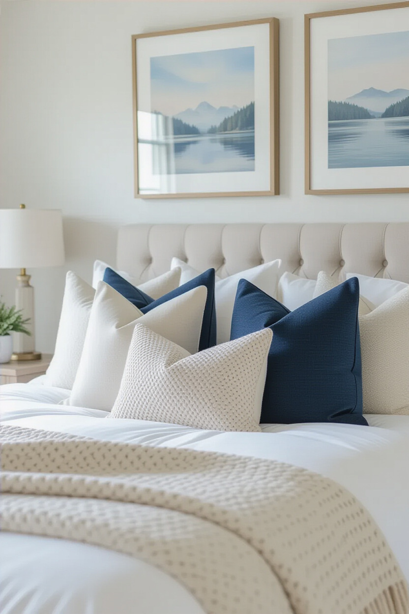 Decorative throw pillows on bed