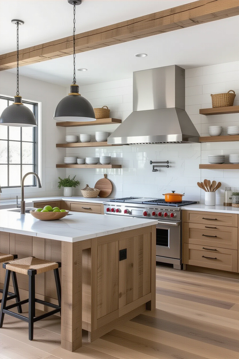Kitchen with mixed materials and finishes