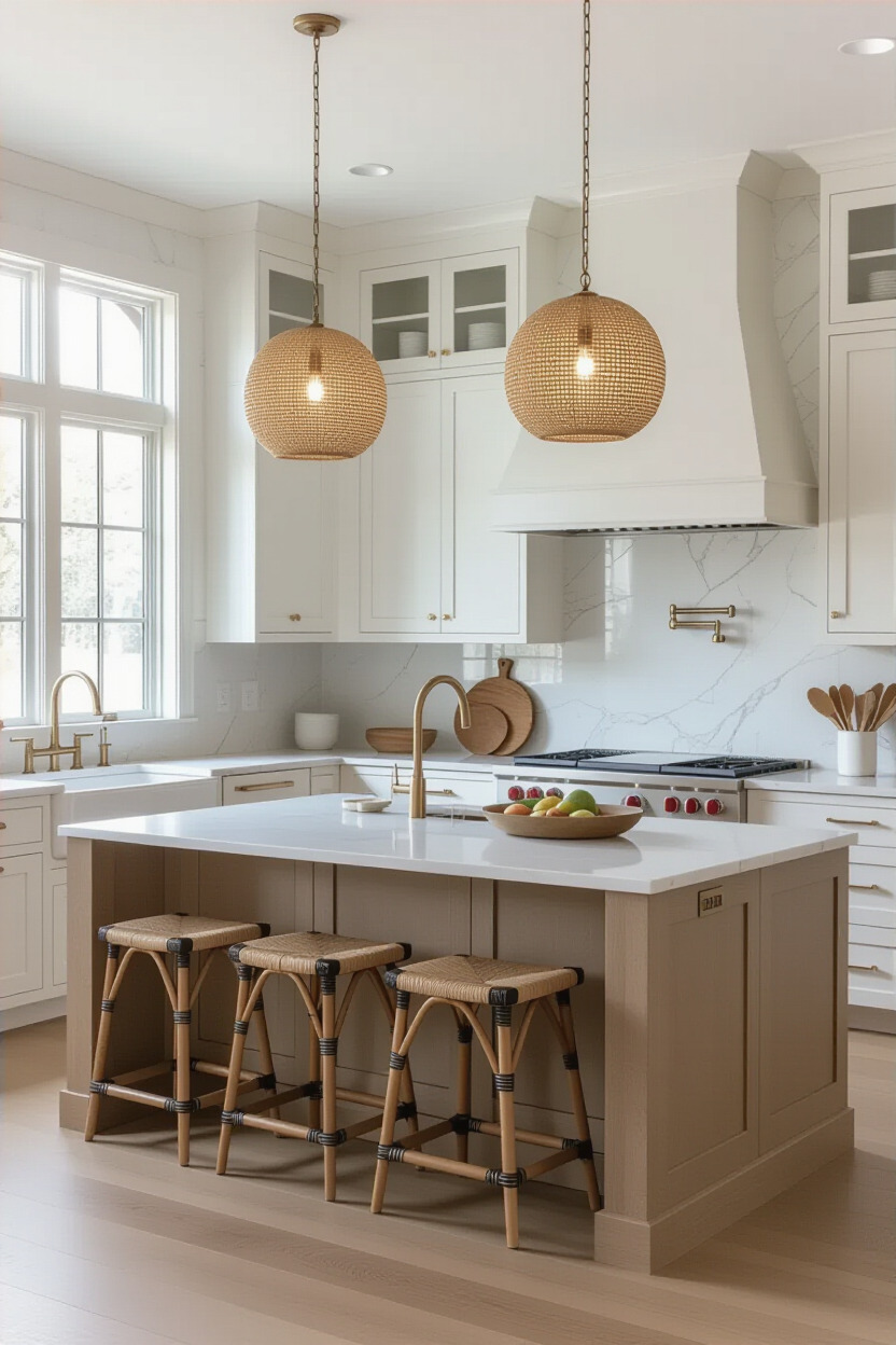 Modern kitchen with unique statement light fixtures
