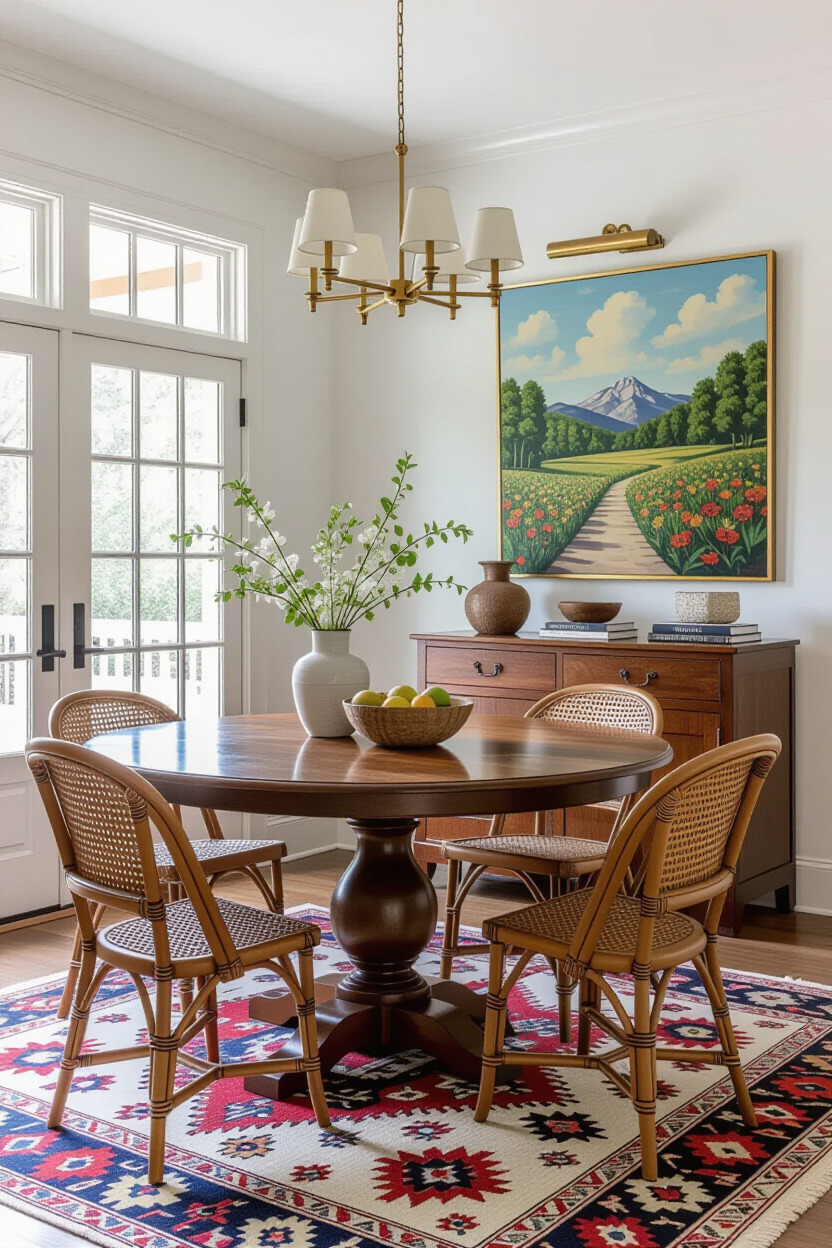 Eclectic dining room with varied decor styles
