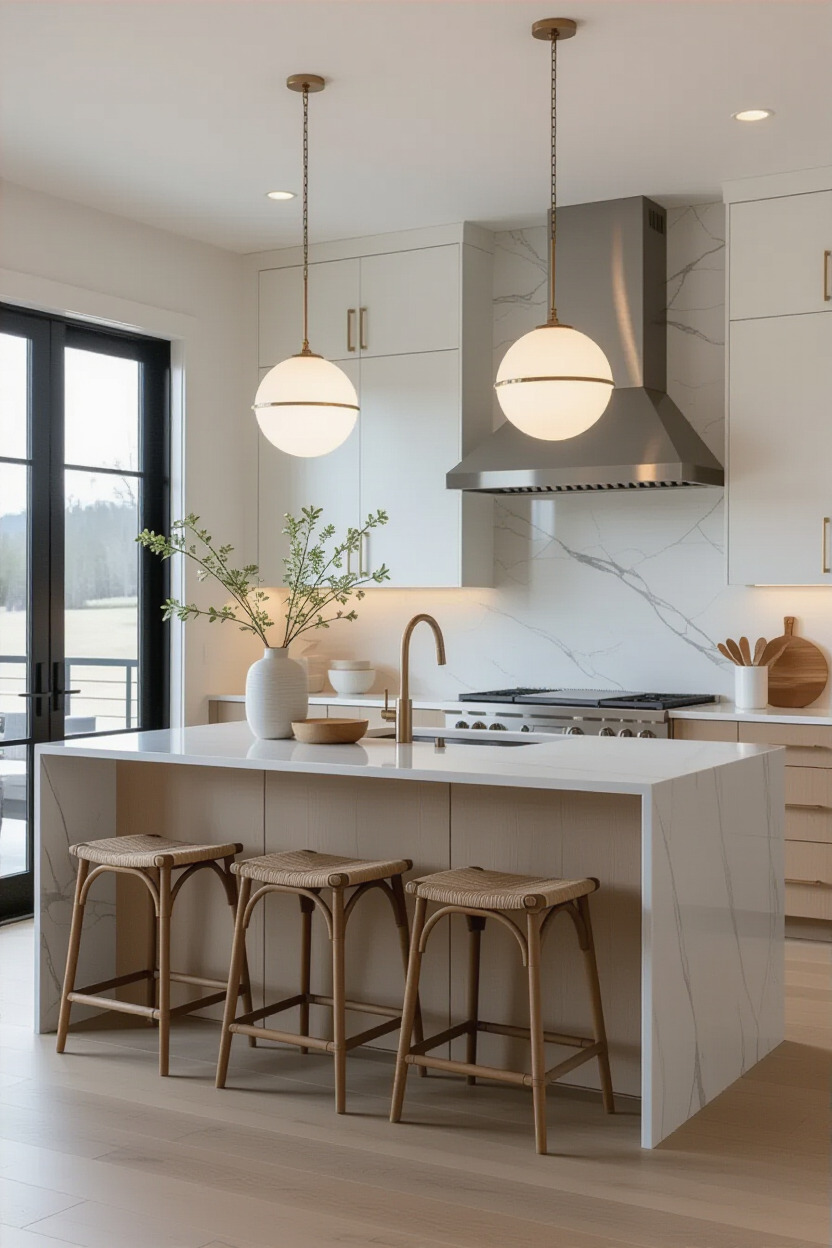 Modern pendant lighting in a minimalist kitchen