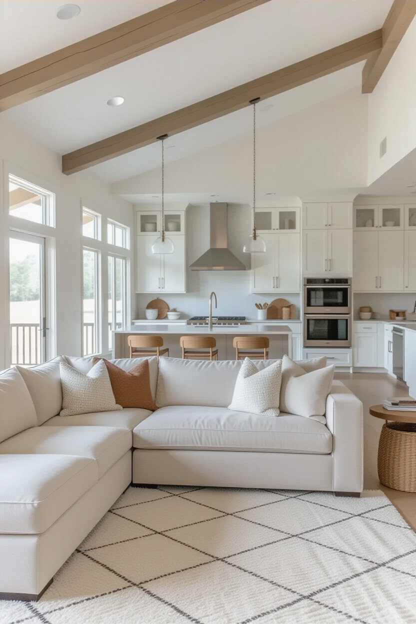 L shape sofa in an open concept living area