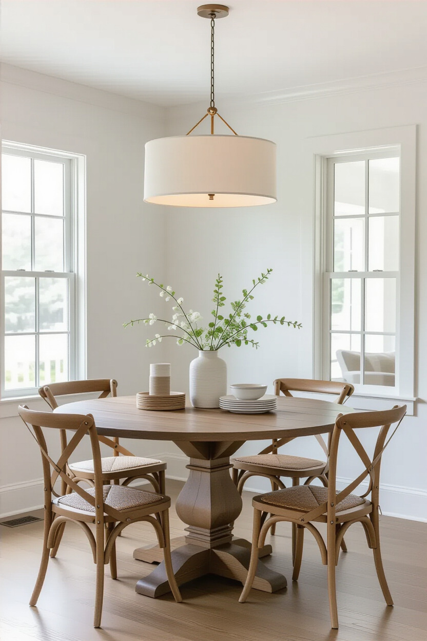 Small dining room with statement lighting fixture