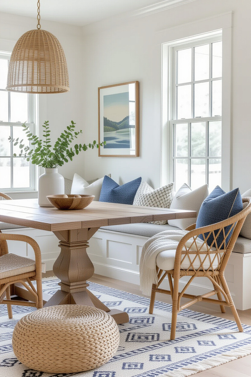 Dining room with layered textures in decor.