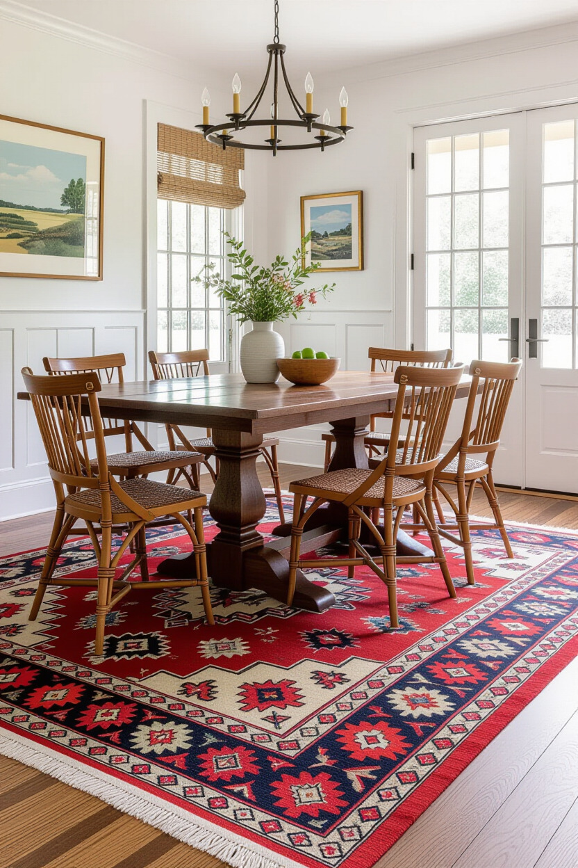 Beautiful classic area rug under dining table