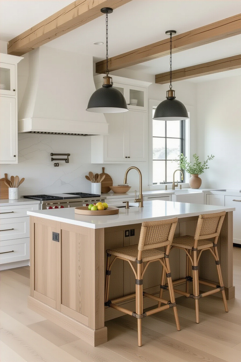 Kitchen island designed for multiple uses, including dining and prep space