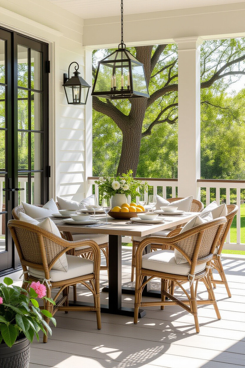 Stylish outdoor dining set on terrace