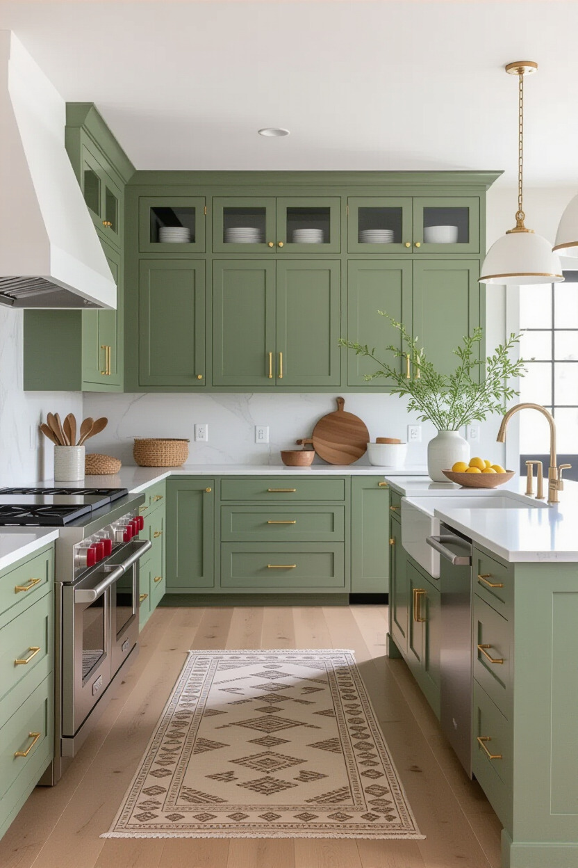 Kitchen using sustainable materials for cabinets and flooring