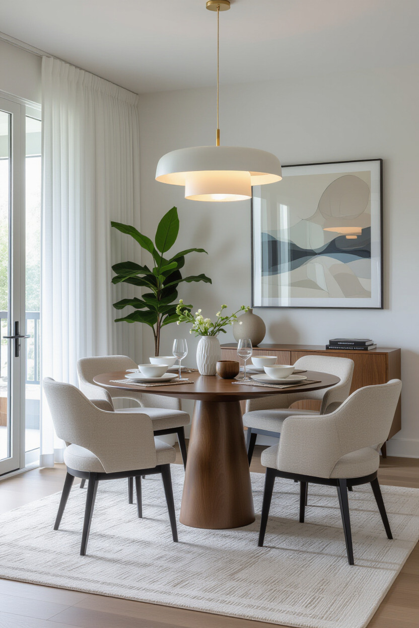 Modern dining room with smart technology features