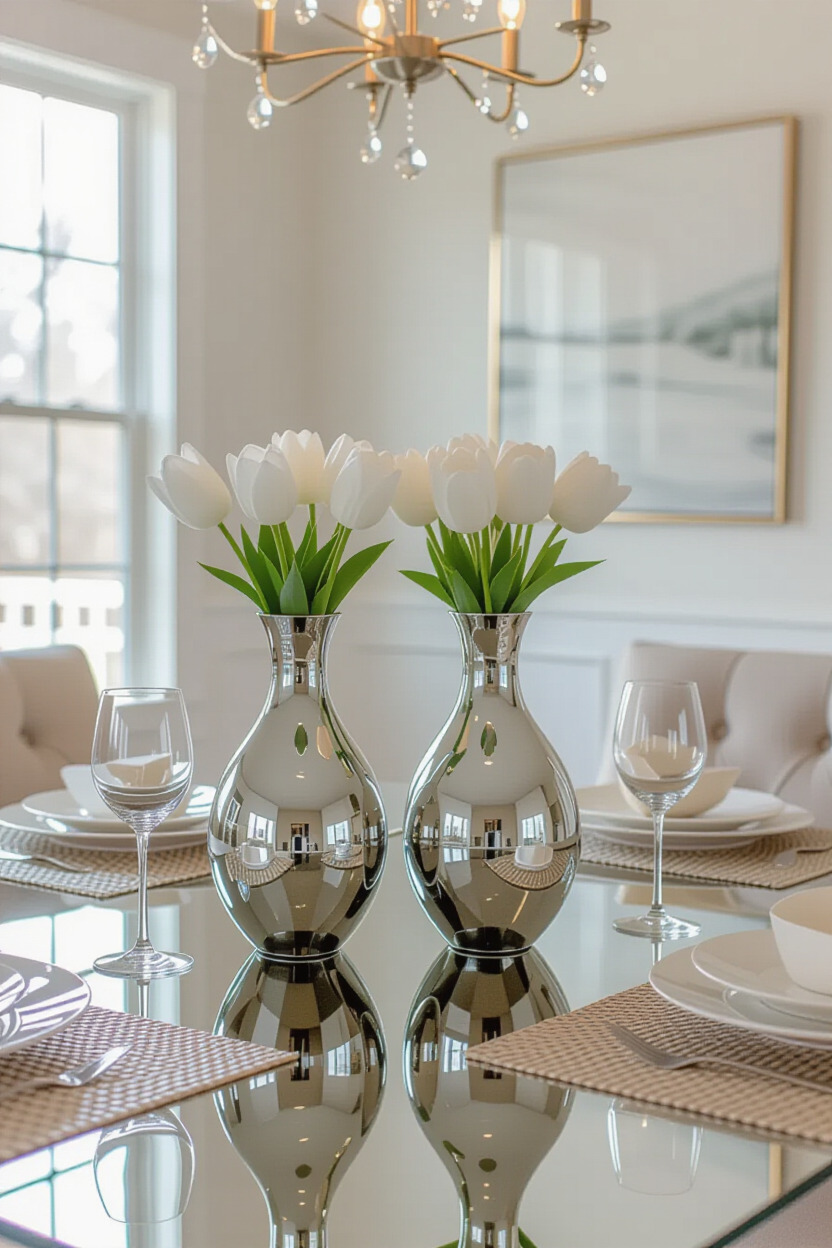 Mirrored decor accents in dining room