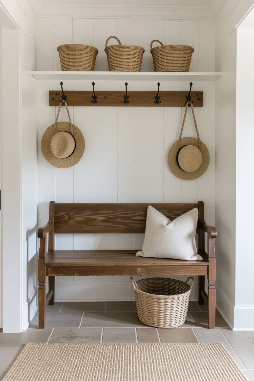 Vintage decor elements in mudroom