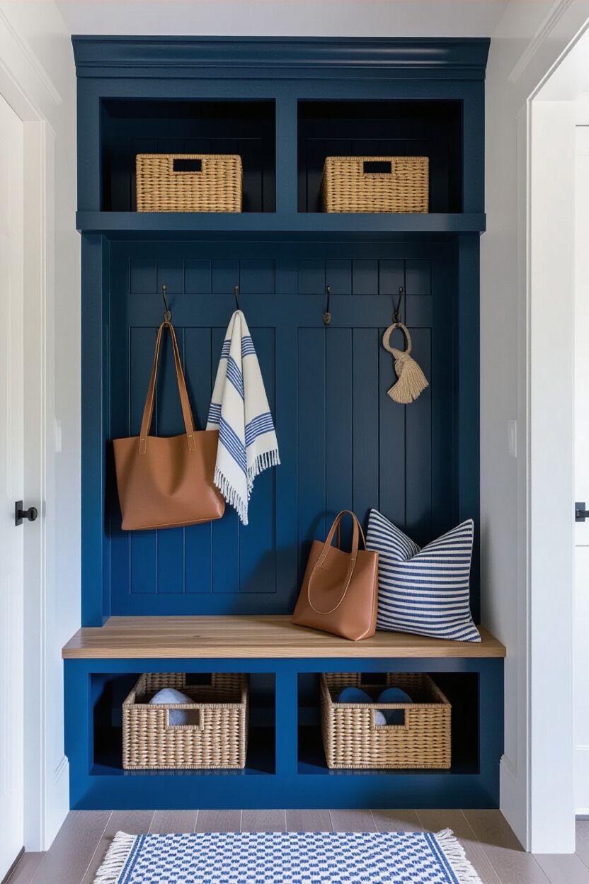 Mudroom with bold paint colors