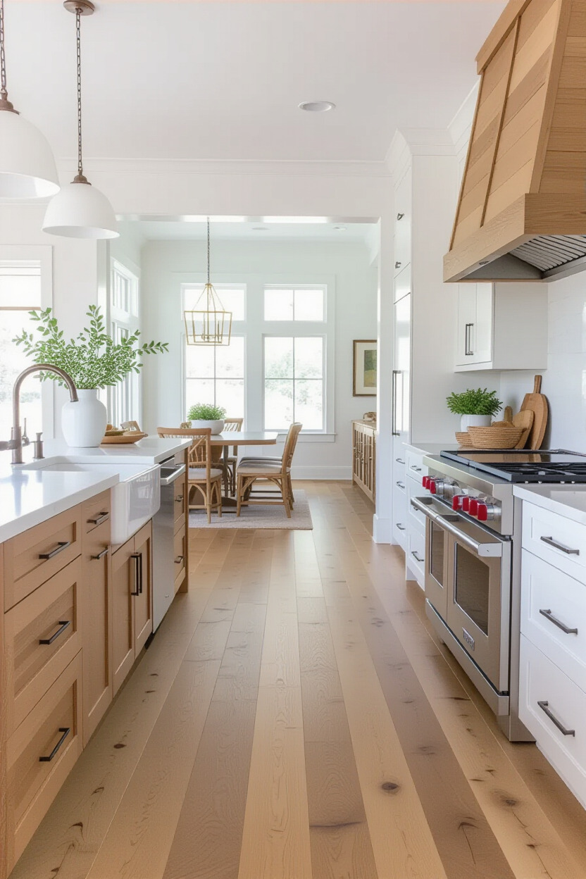 Kitchen with natural wood flooring enhancing warmth