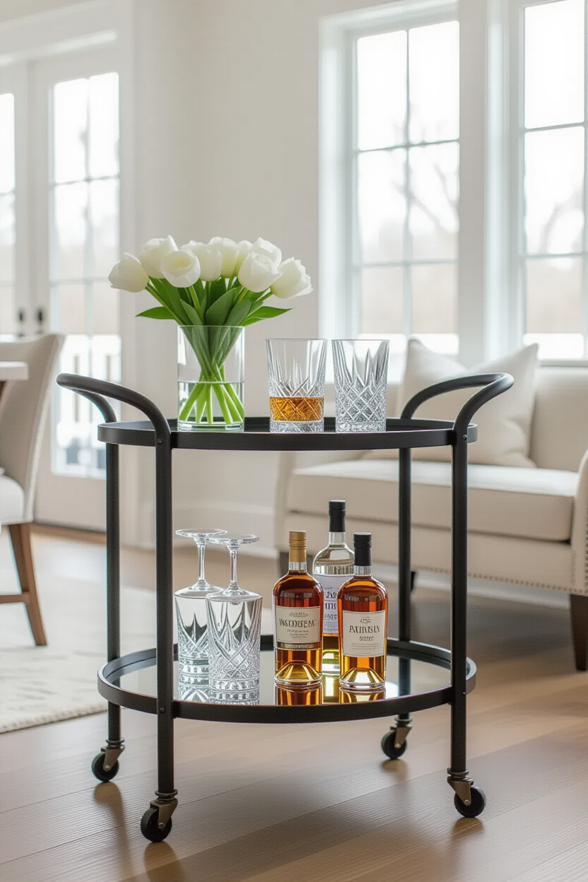 Chic bar cart in dining room