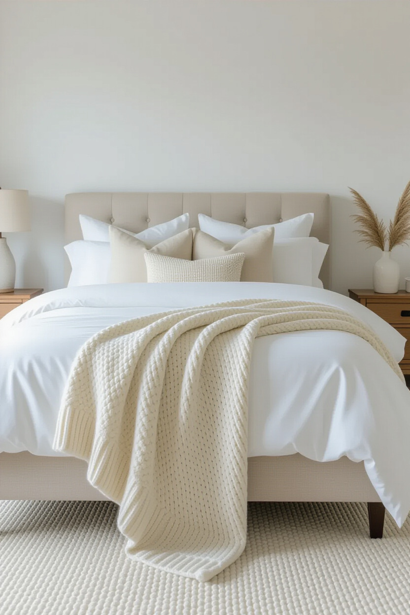 Soft throws draped on a bed