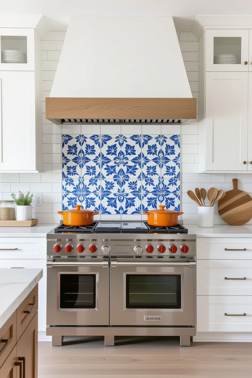 Kitchen with a creatively designed backsplash