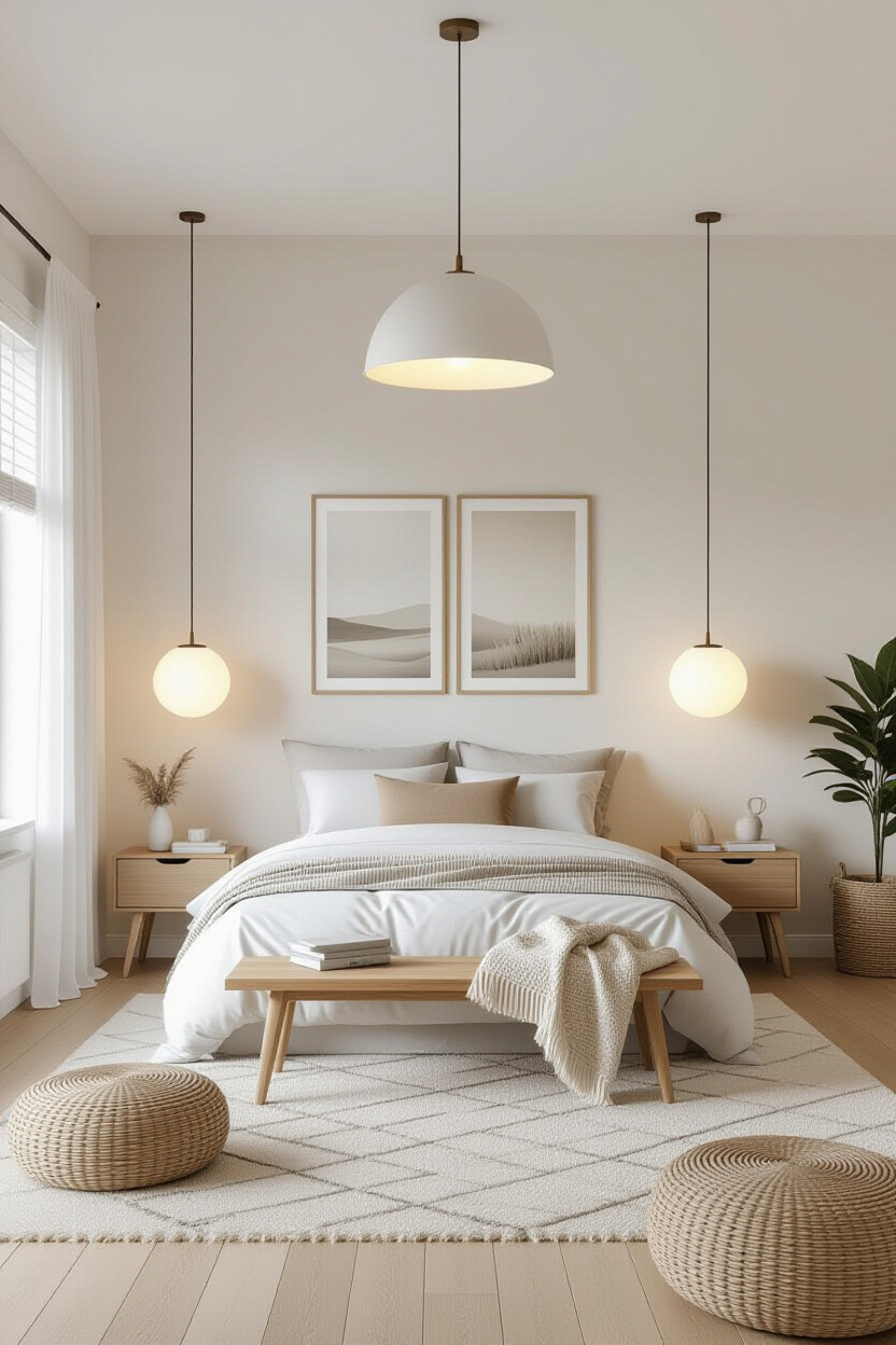Loft bedroom with creative lighting designs