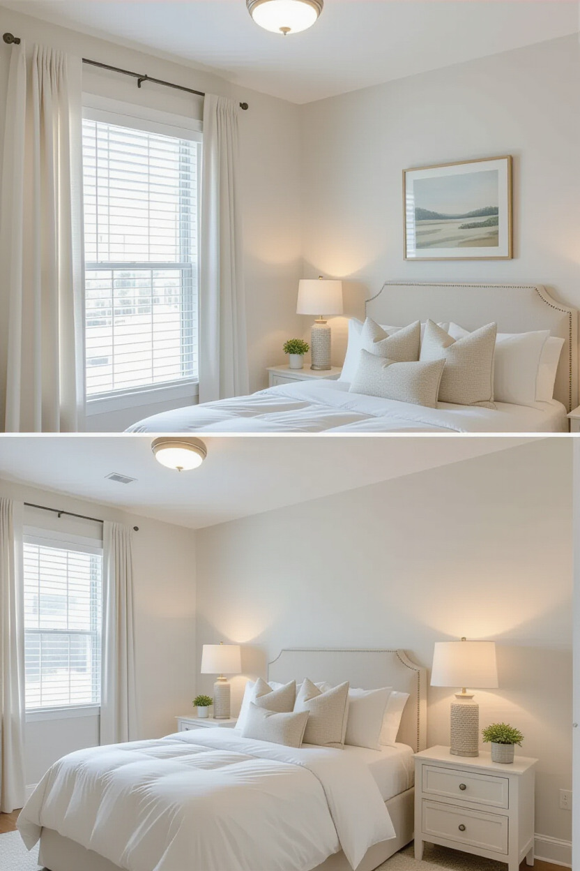 Layered lighting in a cozy bedroom