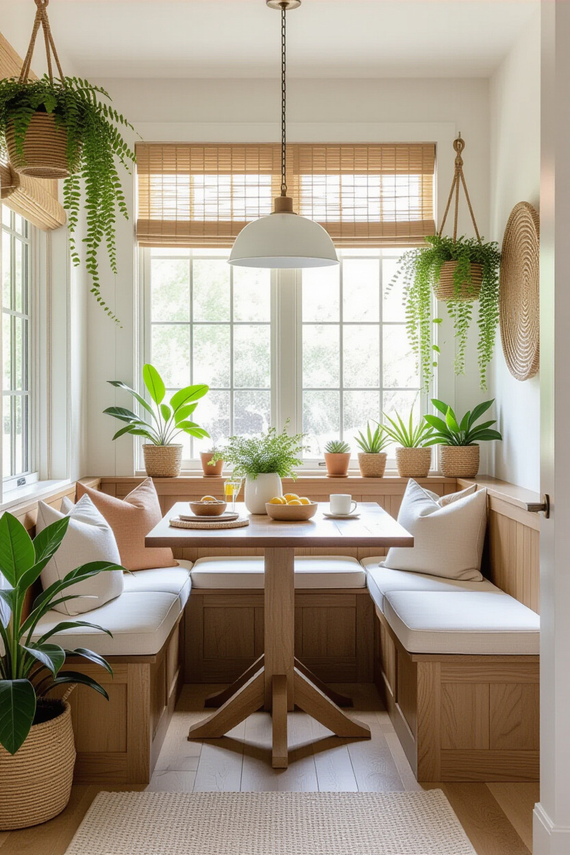 Nature-inspired breakfast nook with indoor plants