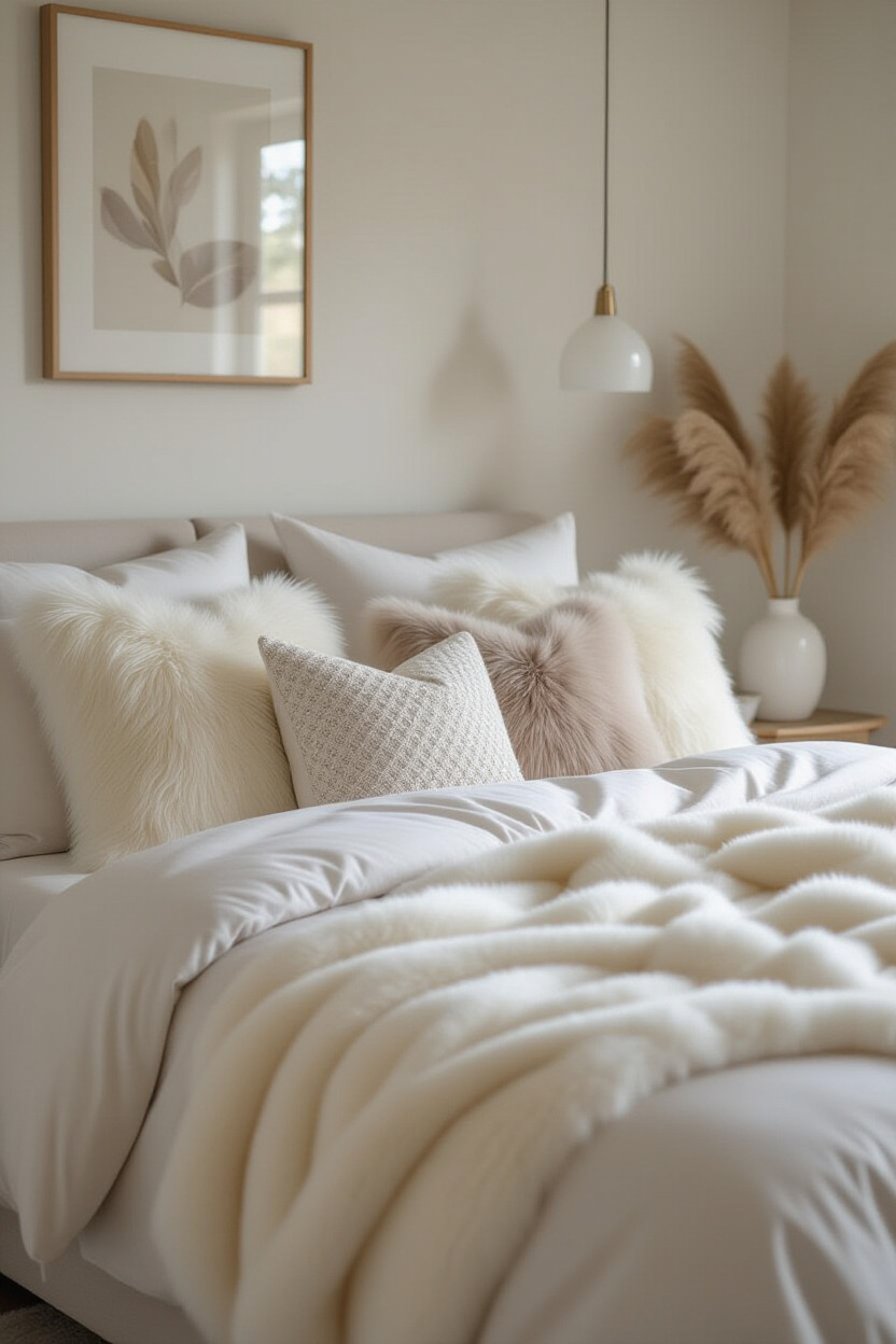 Faux fur throws in bedroom decor