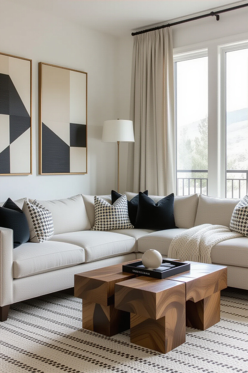 L shape sofa with geometric patterns