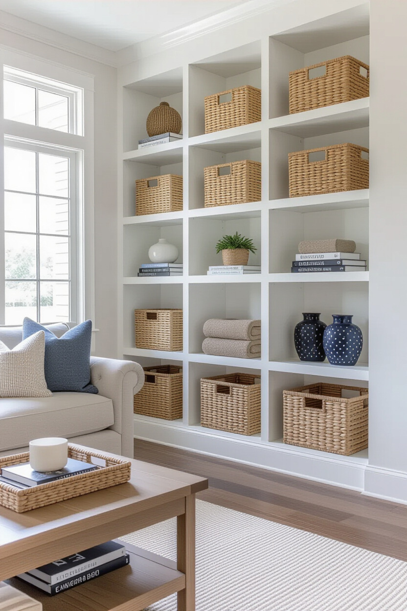 Stylish storage solutions integrated into a living room