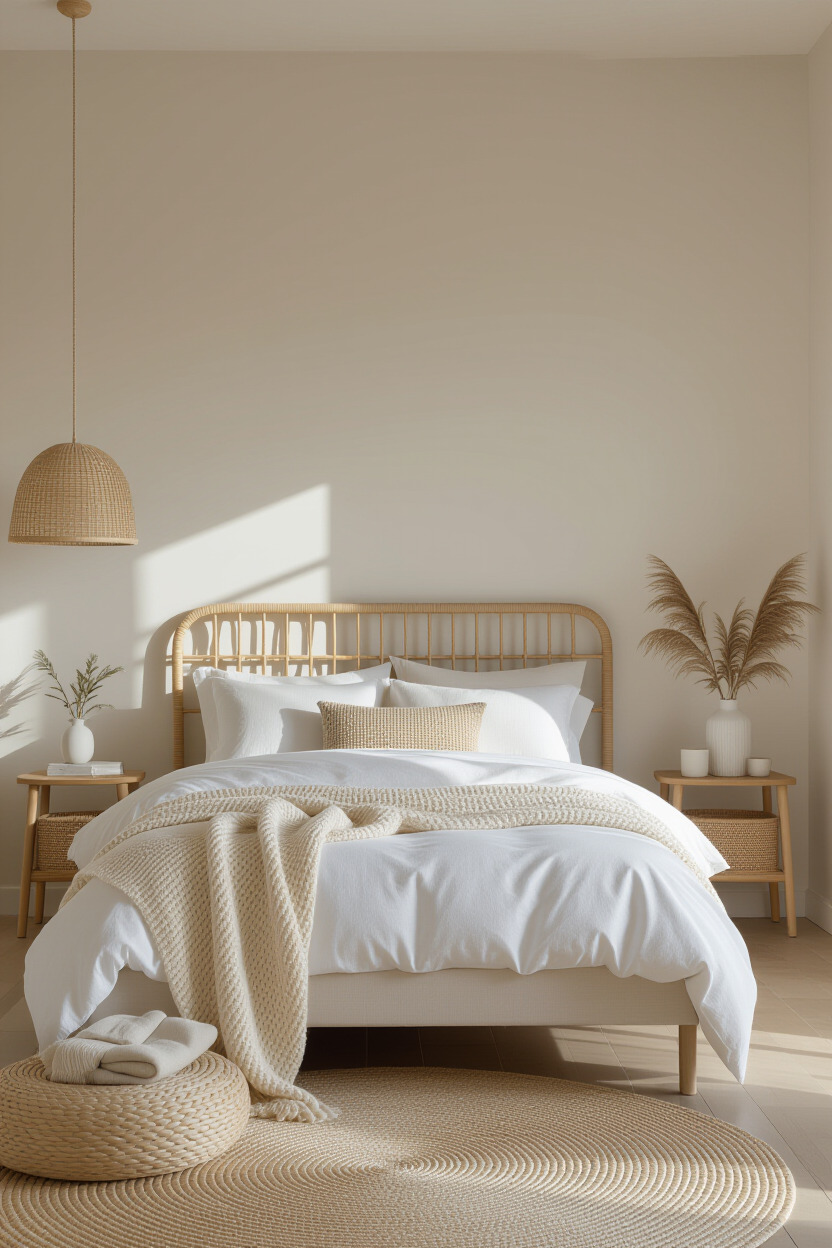 Simple bed frame in a soft bedroom