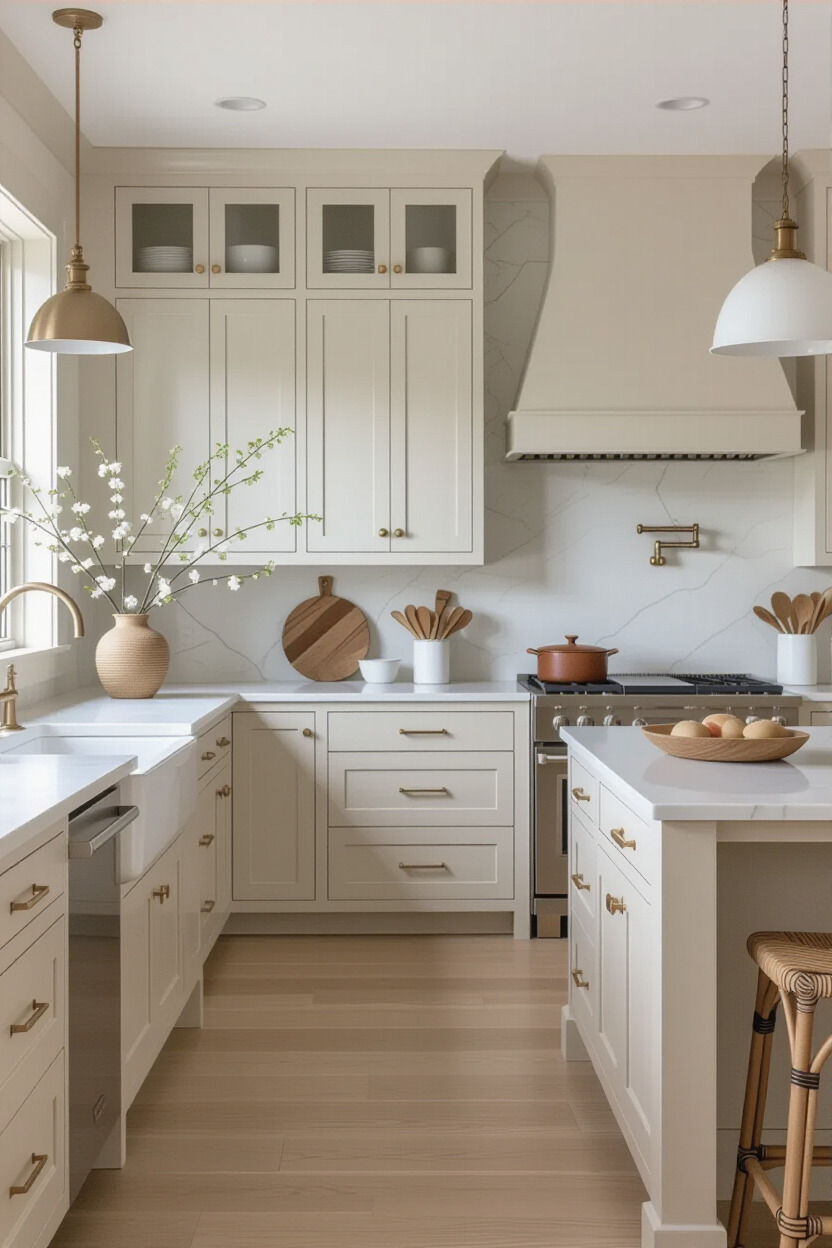 Modern kitchen with a neutral color palette creating a serene atmosphere