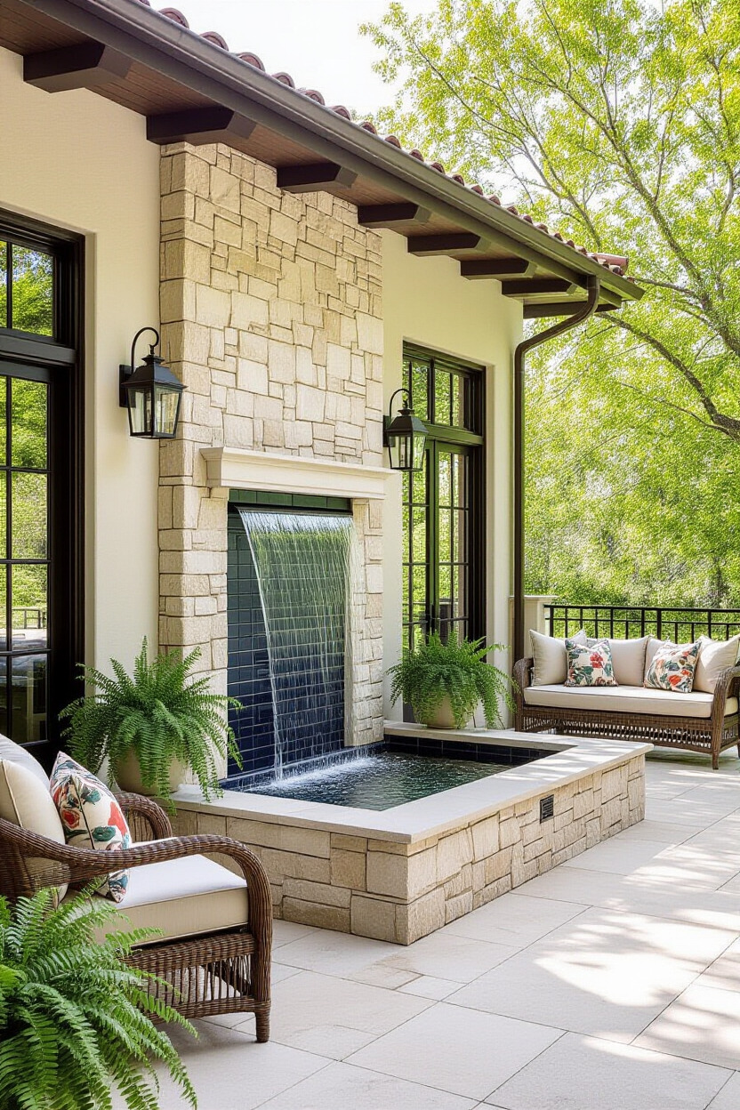Elegant water feature on terrace