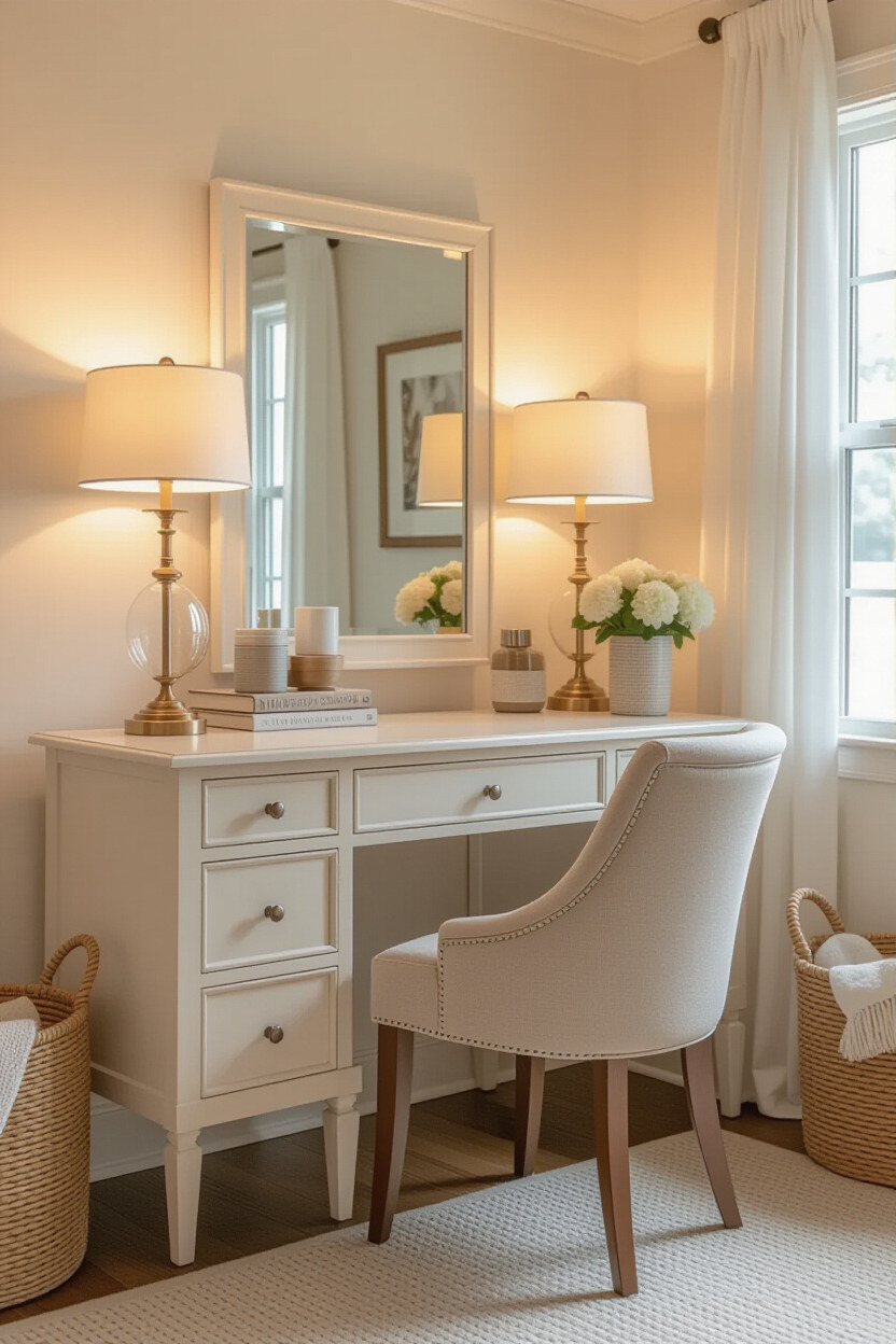 Dressing table with layered lighting elements