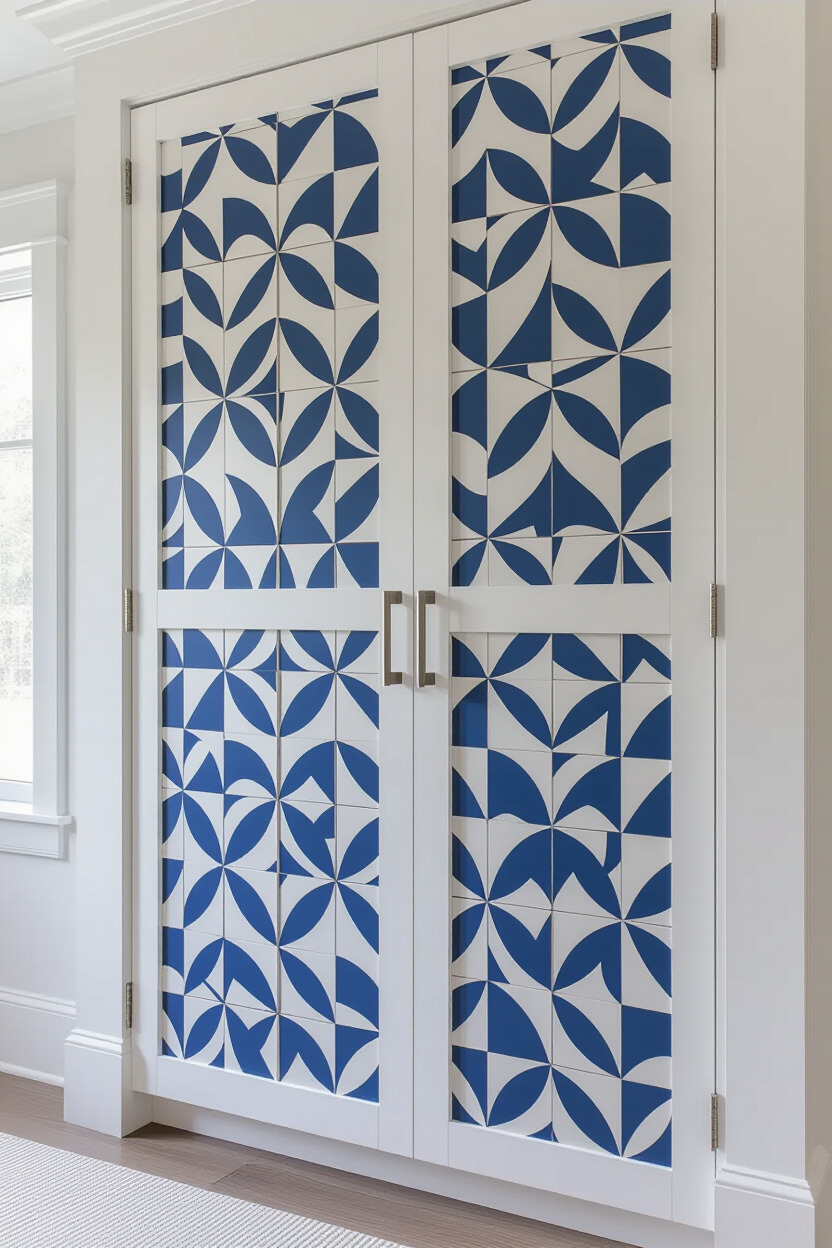 Wardrobe with bold patterned doors