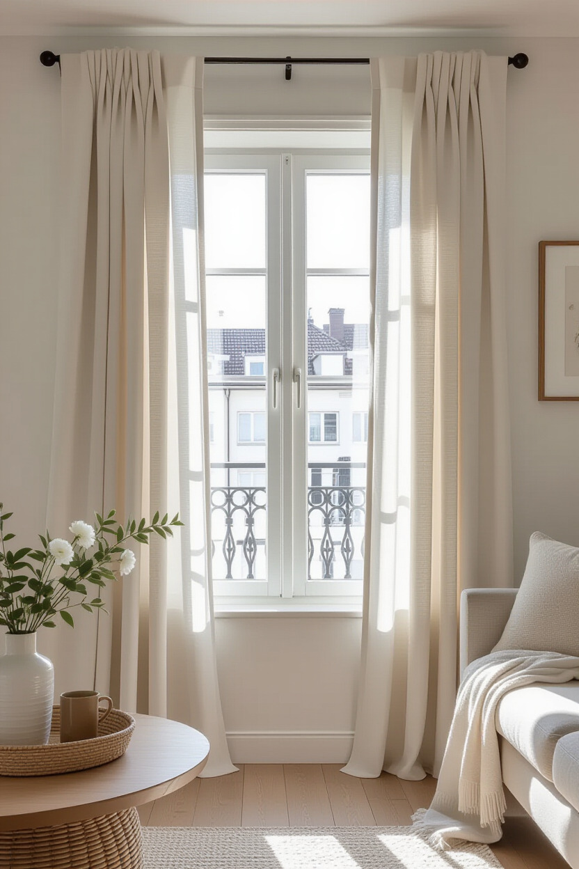 Chic window treatments in small apartment