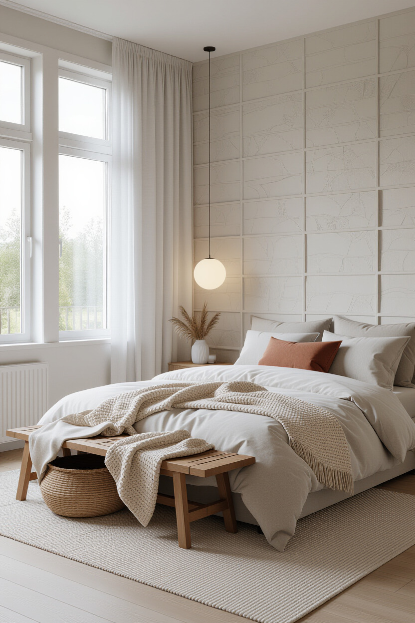 Textured wall panels in bedroom decor