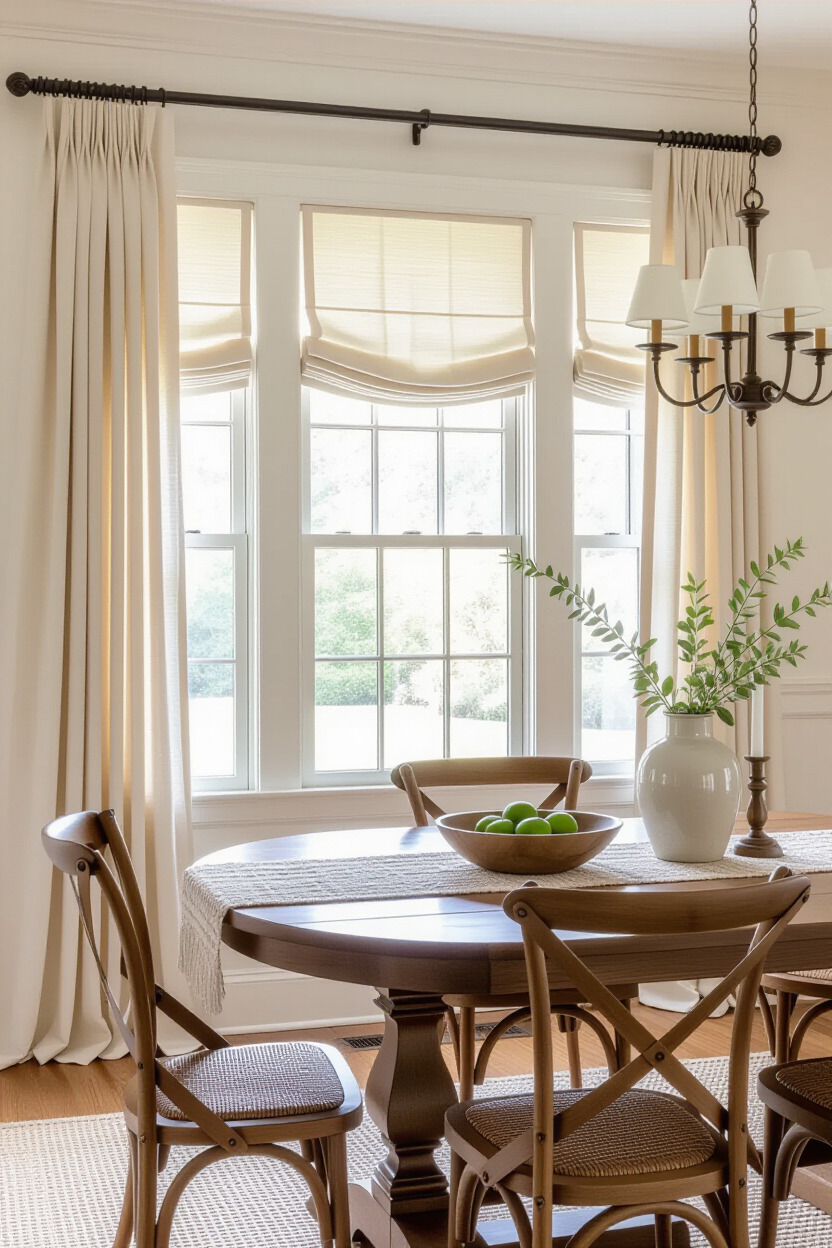 Elegant window treatments in dining room
