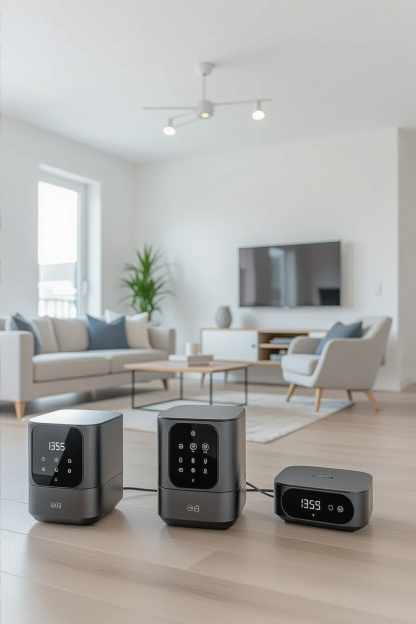 Smart home devices integrated into a modern living space