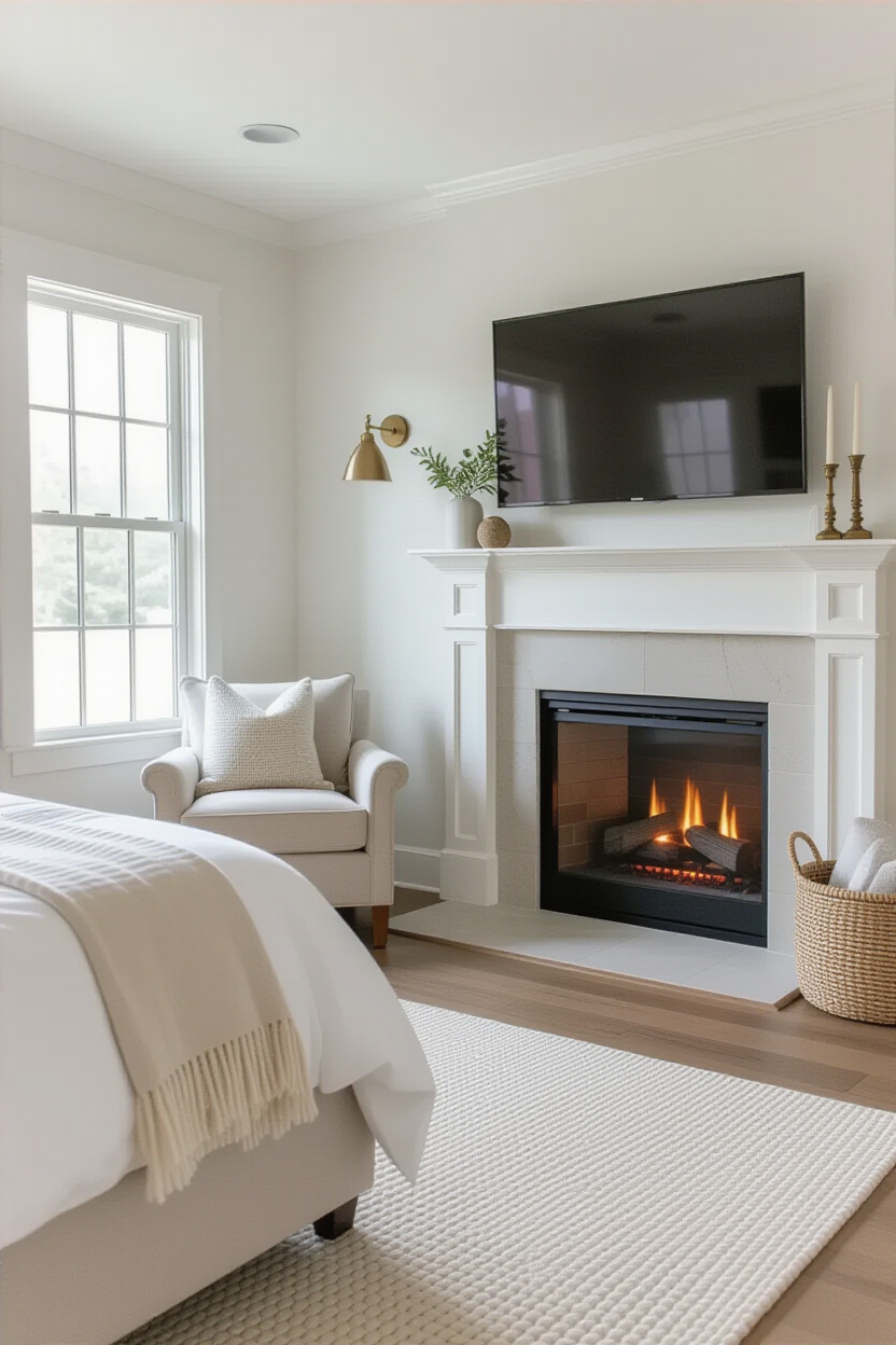 Cozy corner fireplace in bedroom