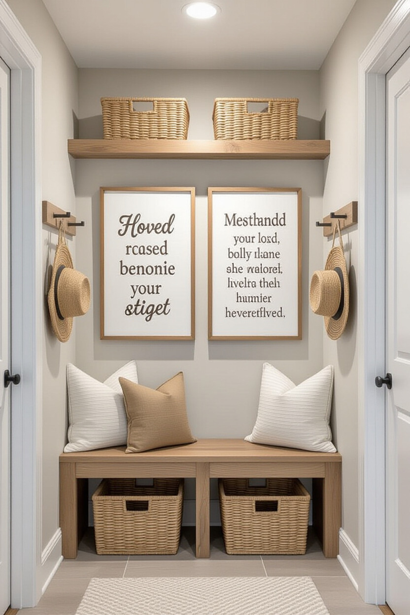 Inspirational quotes decor in mudroom
